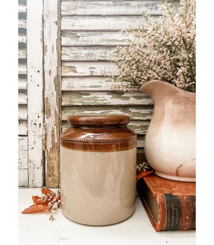 Antique Stoneware Shapely Two Tone crock - Large, Heavy 8T - Gorgeous coloring 